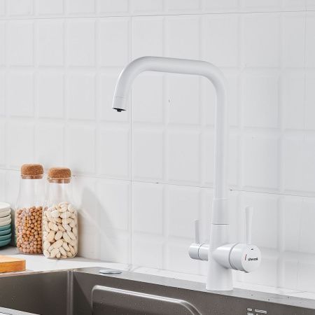 Смеситель для кухни Shevanik S528C на мойку белый