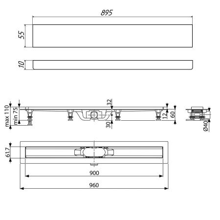 Душевой лоток Timo Eco SP10900-PG10900 95х10 черный