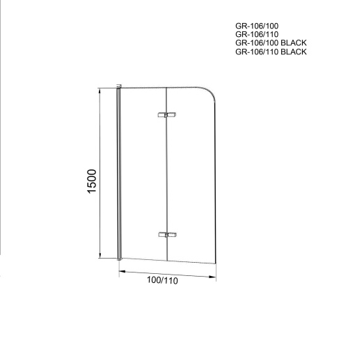 Душевая шторка на ванну Grossman GR-106110BLACK 110х150 стекло прозрачное профиль черный - фото 3