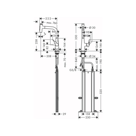 Смеситель для кухни Hansgrohe Metris Select 73817800 на мойку серый