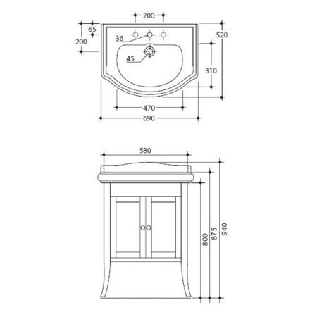 Тумба под раковину Kerasan Retro 735130 70х50 напольная цвет белый