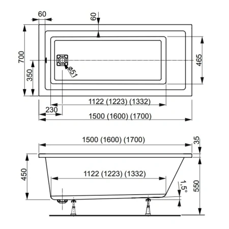 Ванна акриловая Vagnerplast Cavallo VPBA167CAV2X-04 160х70 пристенная прямоугольная без каркаса