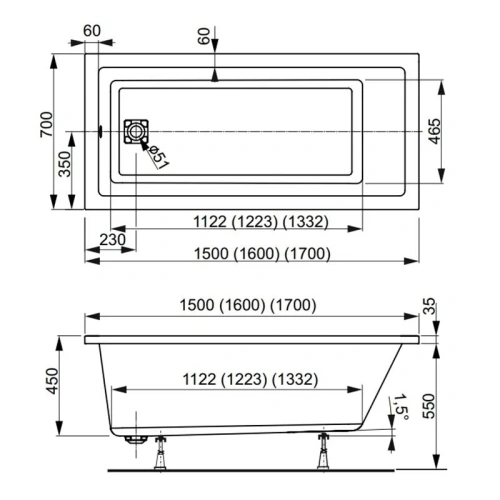 Ванна акриловая Vagnerplast Cavallo VPBA167CAV2X-04 160x70 пристенная прямоугольная - фото 2