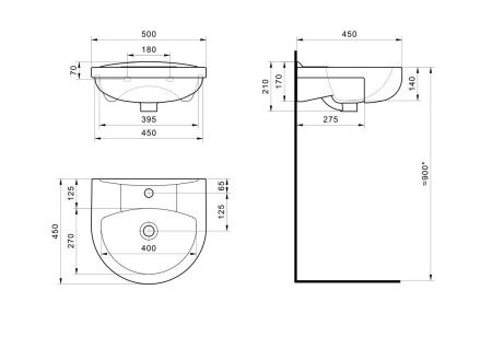 Раковина из сантехнического фарфора Santek Канны WH110243 50х50 накладная цвет белый