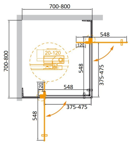 Душевой уголок Cezares SLIDER SLIDER-A-2-70/80-BR-Cr 70х70 стекло тонированное профиль хром глянцевый - фото 3