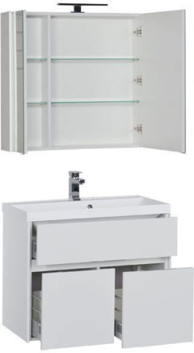 Комплект мебели: тумба с раковиной + зеркало-шкаф Aquanet Латина 00179839 80х45х140 напольный/подвесной - фото 2