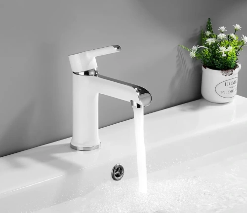 Смеситель Shevanik S6001F на раковину белый/хром - фото 4