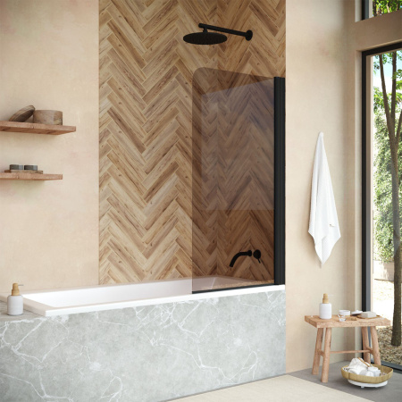 Душевая шторка на ванну Vegas-Glass EV+EV NOVO EV NOVO 70 02М 05 70х139 стекло тонированное профиль черный матовый ориентация универсальная