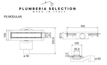 Душевой лоток Plumberia Selection PSM MODULAR PSM90MT 90х5 нержавеющая сталь