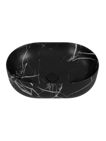 Раковина из сантехнического фарфора Teymi Solli T50387 49х35 накладная цвет черный мрамор без отверстий под смеситель