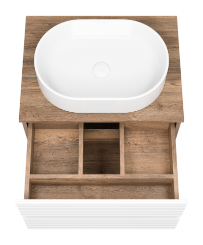 Тумба под раковину Brevita Dakota DAK-09060-19/01-2Я 60х48х43 подвесная цвет белый/коричневый - фото 5