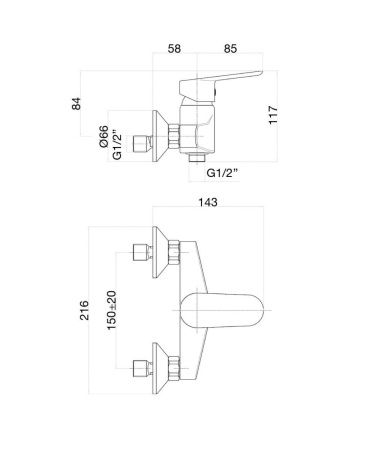 Смеситель для ванны и душа Fiore 81NN6511 настенный черный