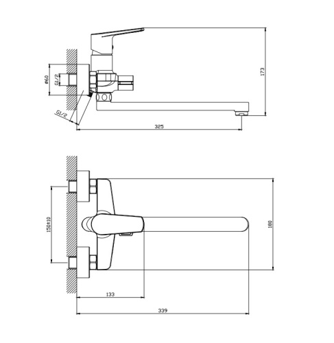 Смеситель для ванны Rush Bali BA3835-51 настенный хром - фото 2