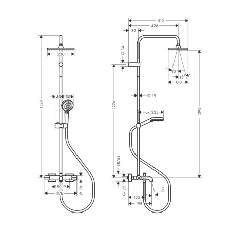 Душевая стойка Hansgrohe Vernis Shape 26284000 настенная цвет хром с термостатом