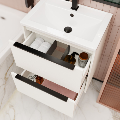 Тумба под раковину La Fenice Tesoro FNC-01-TES-PB-60-2 59х39х62 подвесная цвет белый матовый - фото 2