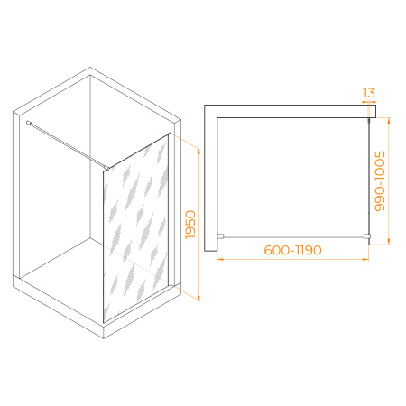 Душевая перегородка RGW Walk In 351001010-34 100х195 стекло тонированное профиль черный