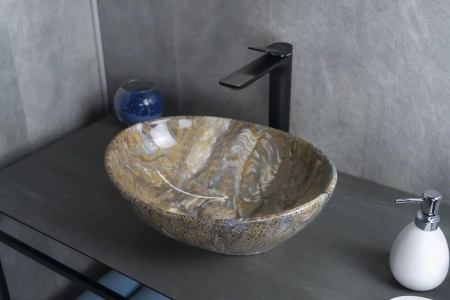 Раковина керамическая Gid Lago 54472 40х30 накладная цвет многоцветный без отверстий под смеситель