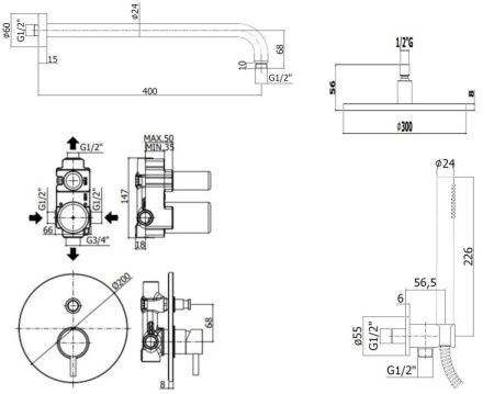 Душевая система Paffoni Light KITLIG015NOKING встраиваемая в стену цвет черный