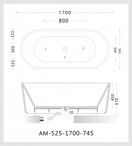 Ванна акриловая Art&Max AM-525-1700-745 отдельностоящая овальная - фото 5