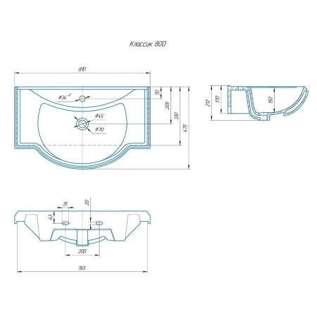 Раковина из сантехнического фаянса СанТа Classic80 80х50 накладная цвет белый