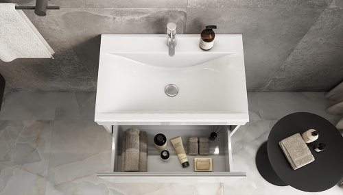 Раковина из литьевого мрамора Velvex PULSUS rkPUL.70-81 71х45 накладная цвет белый 1 отверстие под смеситель - фото 4