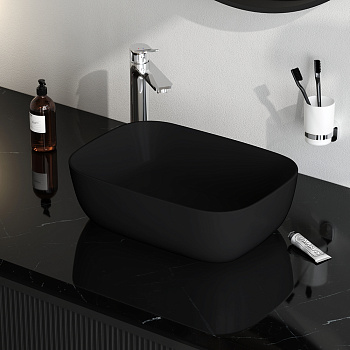 Раковина из сантехнического фарфора Am.Pm Func M8FWCC10450BM 46х33 накладная цвет черный без отверстий под смеситель