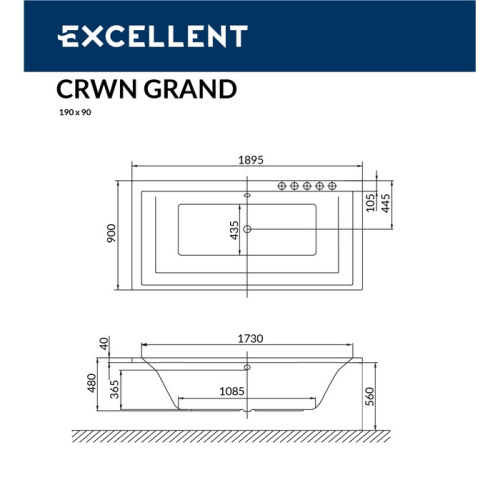 Ванна гидромассажная Excellent CROWN WAEX.CRG19.SMART.WH 190х90  прямоугольная - фото 3
