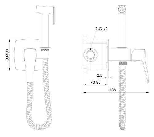 Смеситель для ванны и душа Wonzon & Woghand FLEX WW-88829072-MB встраиваемый в стену черный - фото 2
