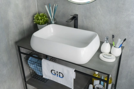 Раковина керамическая Gid Geométrico 51134 60х40 накладная цвет белый без отверстий под смеситель