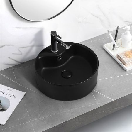 Раковина керамическая Abber BEQUEM AC2104MB 40х40 накладная цвет черный 1 отверстие под смеситель