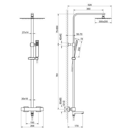 Душевая стойка Timo Tetra-thermo SX-0169/18 настенная цвет серый с термостатом