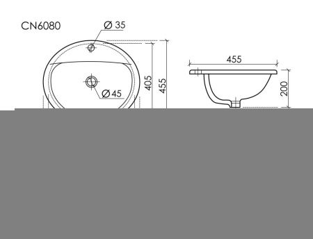 Раковина из сантехнического фарфора Ceramica Nova SUN CN6080 50х50 встраиваемая цвет белый 1 отверстие под смеситель