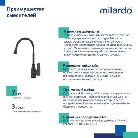 Смеситель для кухни Milardo Meal M07BL2FM05 на мойку черный