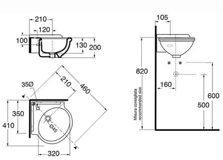 Раковина из сантехнического фаянса Azzurra Jubilaeum JULS0353500MBI (JUB35/AN bi)*1 40х40 подвесная цвет белый 1 отверстие под смеситель