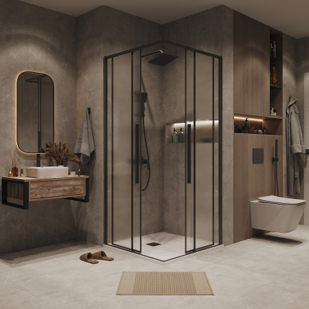 Душевая дверь Grossman Galaxy 1/2.K33.01.10.21.02 100х195 стекло текстурное профиль черный матовый