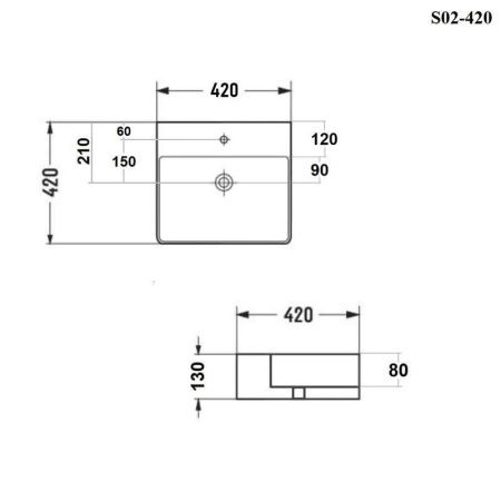 Раковина из сантехнического фарфора Bond Cube S02-420 40х40 накладная цвет белый 1 отверстие под смеситель