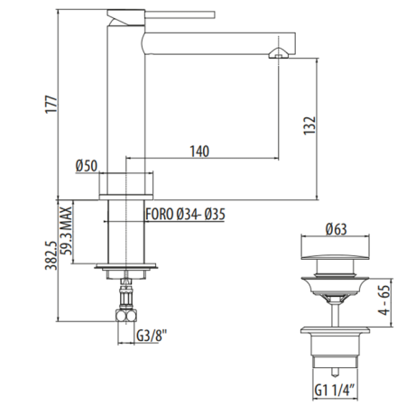 Смеситель Gattoni CIRCLE ONE 9044/90NO на раковину черный