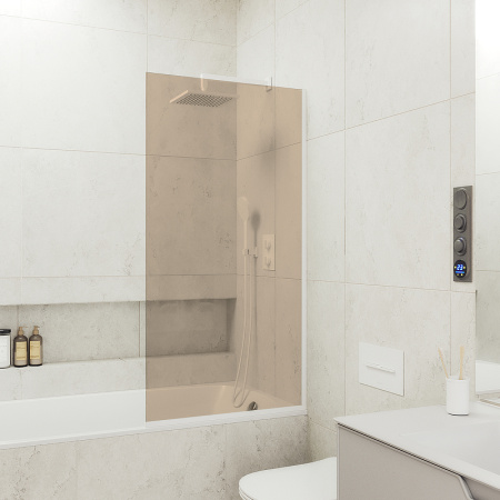 Душевая шторка на ванну Maybah Glass MGV-67-1у 50х140 стекло тонированное профиль белый ориентация универсальная