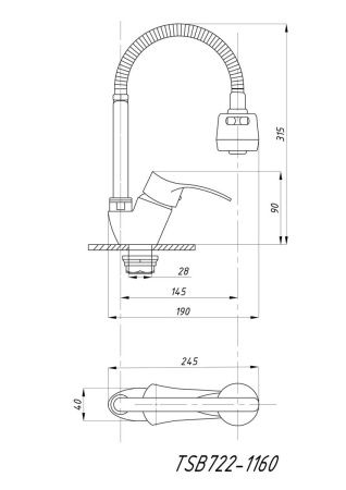Смеситель для кухни TSARSBERG TSB-722-1160 на мойку хром