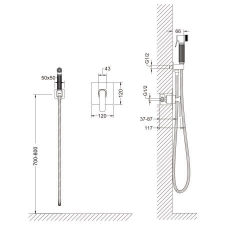 Смеситель с гигиеническим душем Timo Torne 4389/00SM встраиваемый в стену хром