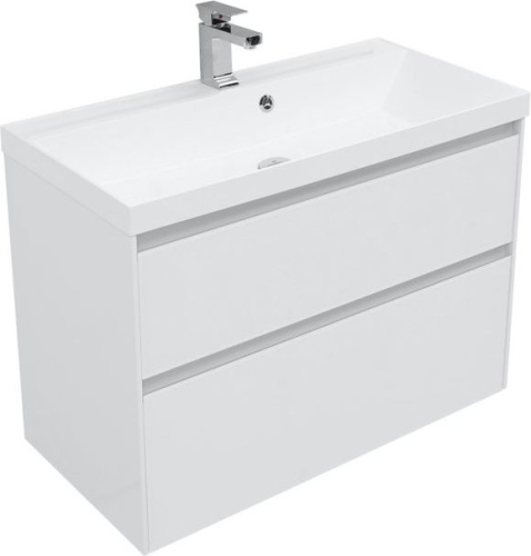 Комплект мебели: тумба с раковиной + зеркало-шкаф Aquanet Гласс 00240467 90х45х141 напольный/подвесной - фото 5