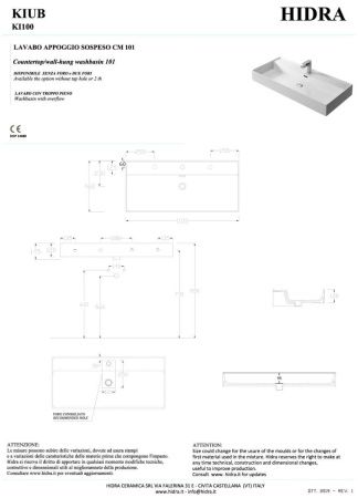 Раковина керамическая Hidra Kiub KI100/026 100х50 подвесная цвет черный 1 отверстие под смеситель