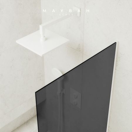 Душевая шторка на ванну Maybah Glass MGV-81-1у 70х140 стекло тонированное профиль белый ориентация универсальная