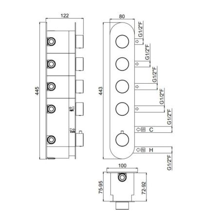 Смеситель для душа Carimali Iltondo 21047EST/A-CR встраиваемый в стену хром (внешняя часть) с термостатом