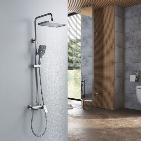 Душевая стойка Shevanik S4536T настенная цвет оружейная сталь