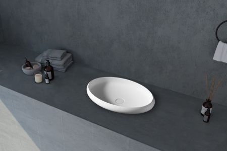 Раковина из искусственного камня Abber STEIN AS2614 60х40 накладная цвет белый без отверстий под смеситель