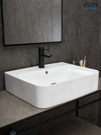 Раковина керамическая Gid Geométrico 51218 60х50 накладная цвет белый 1 отверстие под смеситель