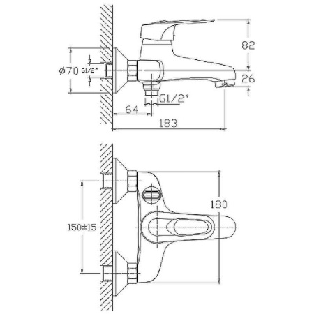 Cмеситель для ванны и душа Haiba HB3204 настенный хром