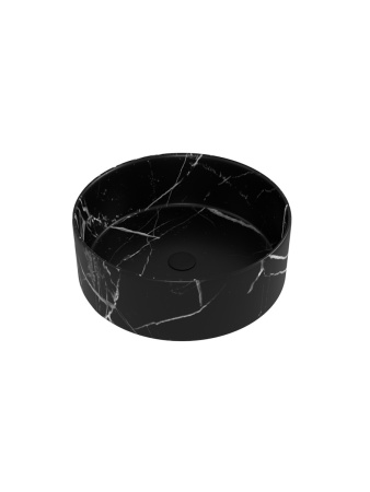 Раковина из сантехнического фарфора Teymi Lina T50183 36х36 накладная цвет черный мрамор без отверстий под смеситель