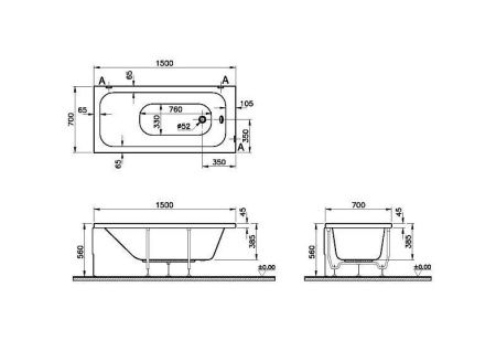 Ванна акриловая Vitra Optimum Neo 64560001000 150х70 пристенная прямоугольная без ножек